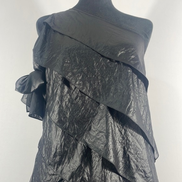 BCBG Maxazaria XS Black One Shoulder, tiered, 6 tier ruffle dress - Picture 4 of 10